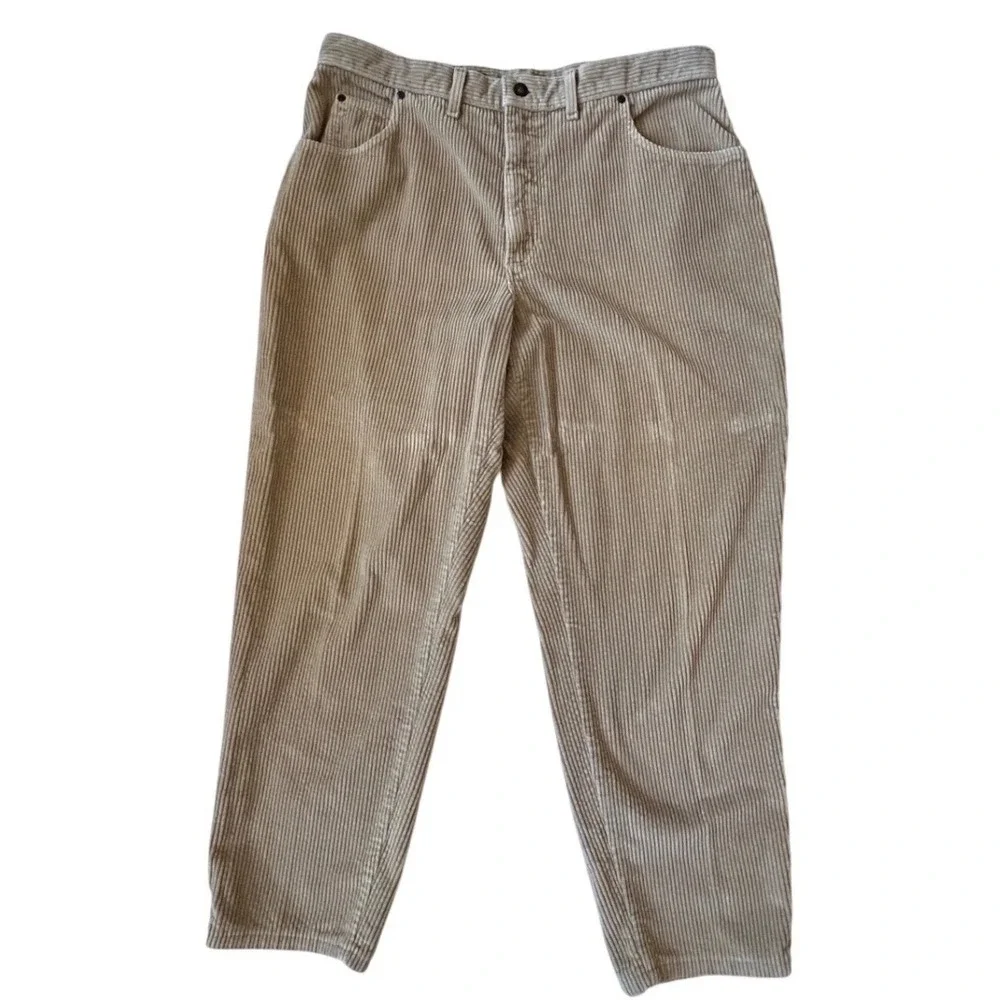 Lands End Mens 38 Wide Wale Corduroy Pants Tan Beige Straight Leg Made in USA